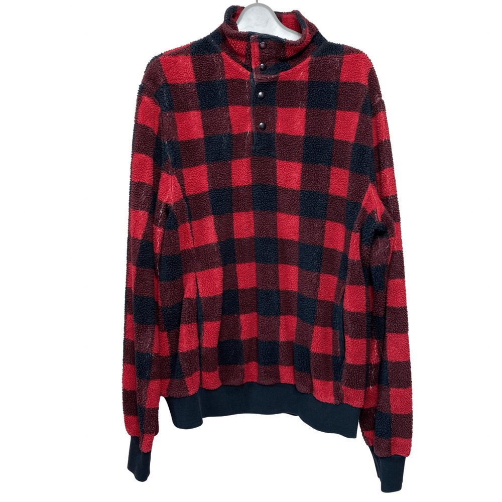J.CREW Sweater Pullover Buffalo Plaid Check Fleece Shearling Sherpa Snap Size M - Picture 1 of 11